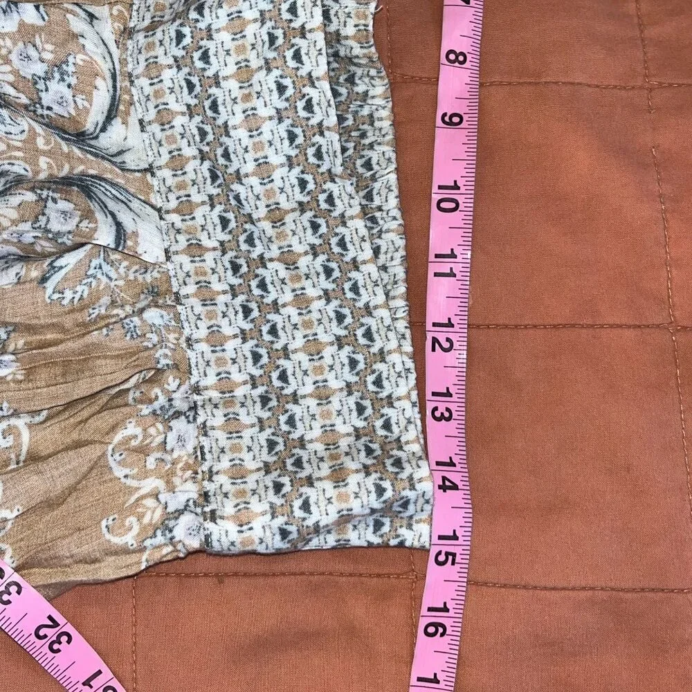 Bohemian Style Maxi Skirt L By Otis & Maclain Floral & Geometric Print Brown/Whi